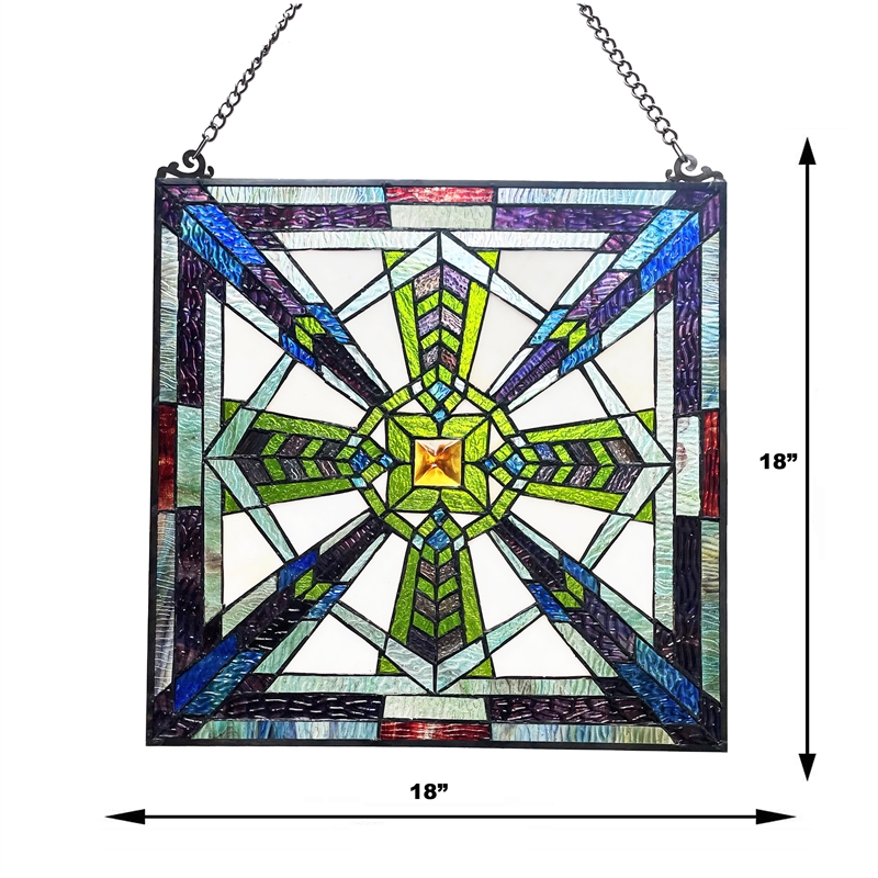 Chloe Lighting Aylmer Mission Glass & Metal Window Panel in Multi-Color