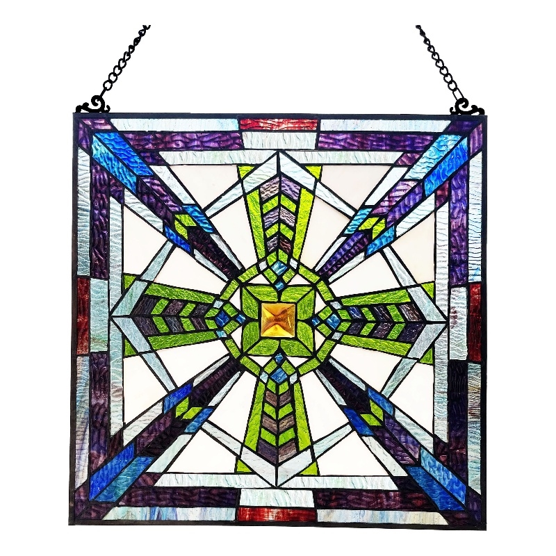Chloe Lighting Aylmer Mission Glass & Metal Window Panel in Multi-Color