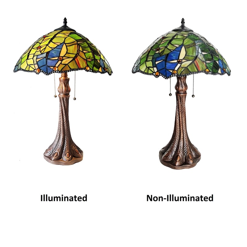 Chloe Lighting Monstera-Leaf Floral 2-Light Glass Table Lamp in Multi-Color