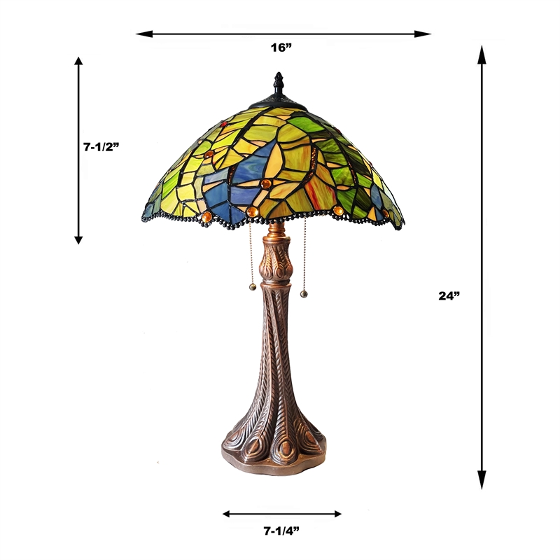 Chloe Lighting Monstera-Leaf Floral 2-Light Glass Table Lamp in Multi-Color
