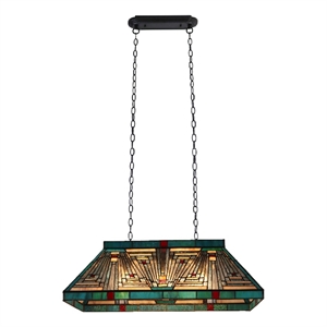 Chloe Lighting Innes 28&quot Mission 3-Light Glass Island Pendant in Blackish Bronze