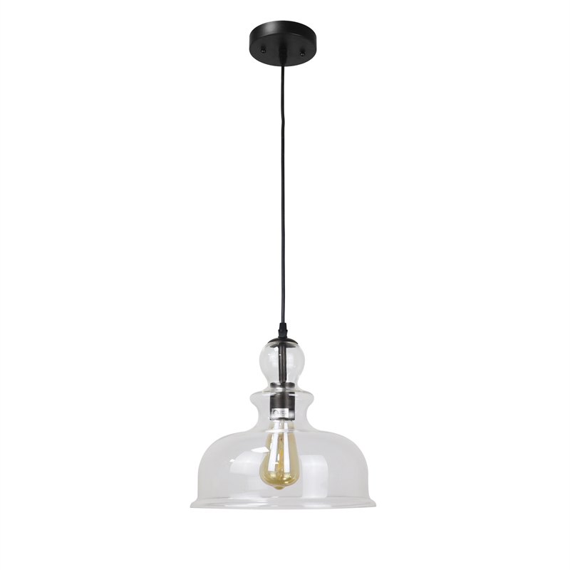 Chloe Lighting Tilian 1-Light Glass Ceiling Pendant in Matte Black/Clear