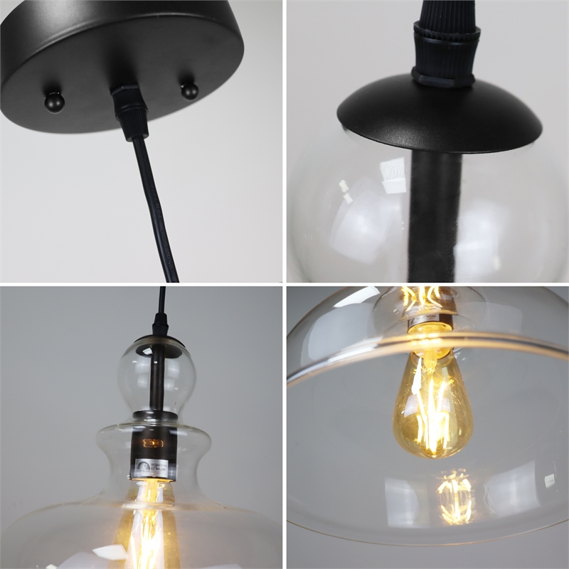 Chloe Lighting Tilian 1-Light Glass Ceiling Pendant in Matte Black/Clear