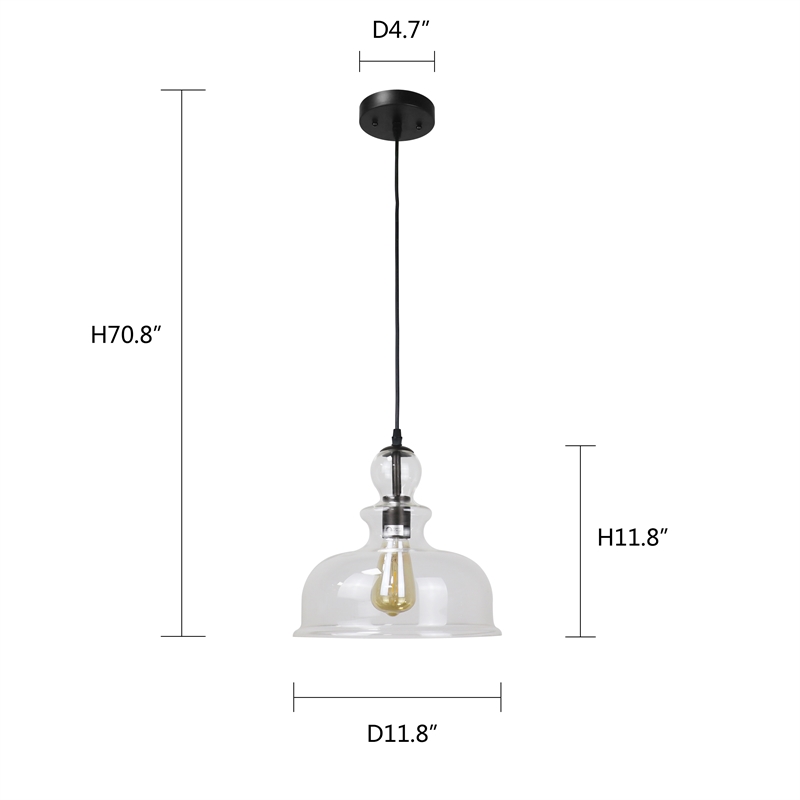 Chloe Lighting Tilian 1-Light Glass Ceiling Pendant in Matte Black/Clear
