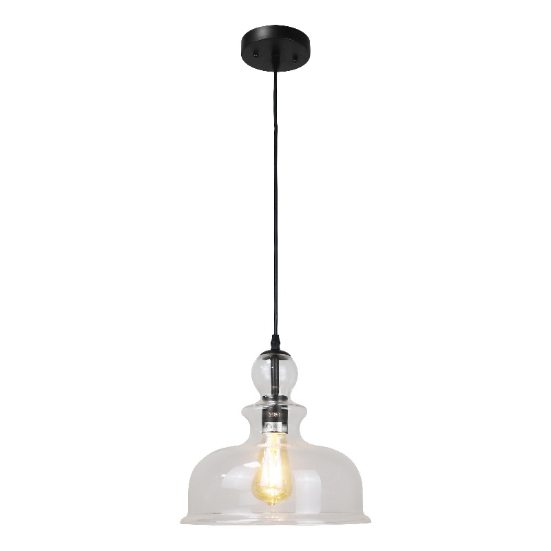 Chloe Lighting Tilian 1-Light Glass Ceiling Pendant in Matte Black/Clear