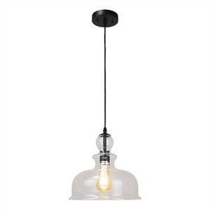 Chloe Lighting Tilian 1-Light Glass Ceiling Pendant in Matte Black/Clear