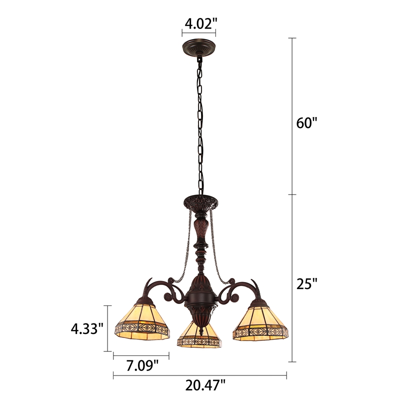 Chloe Lighting Belle Mission 3-Light Glass Mini Chandelier in Blackish Bronze