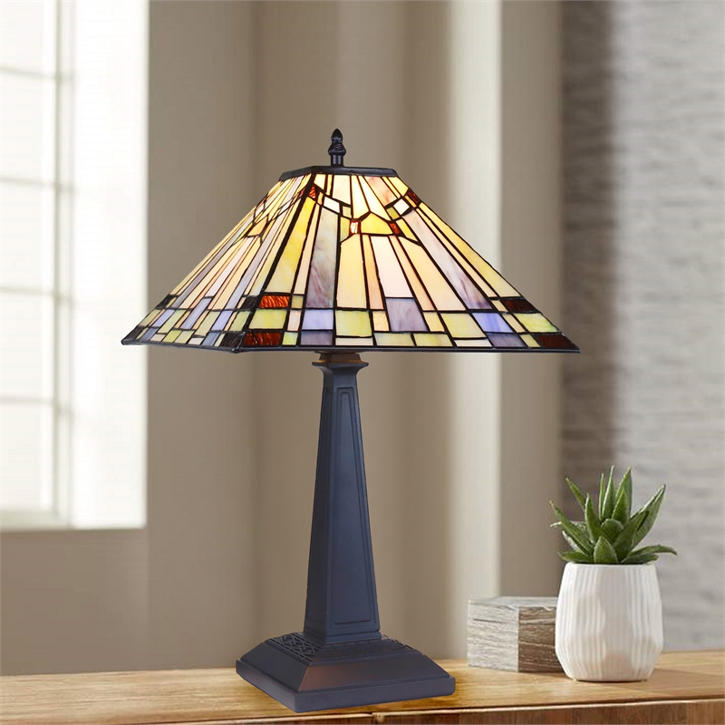 Chloe Lighting Kinsey Mission 1-Light Glass/Metal Table Lamp in Blackish Bronze