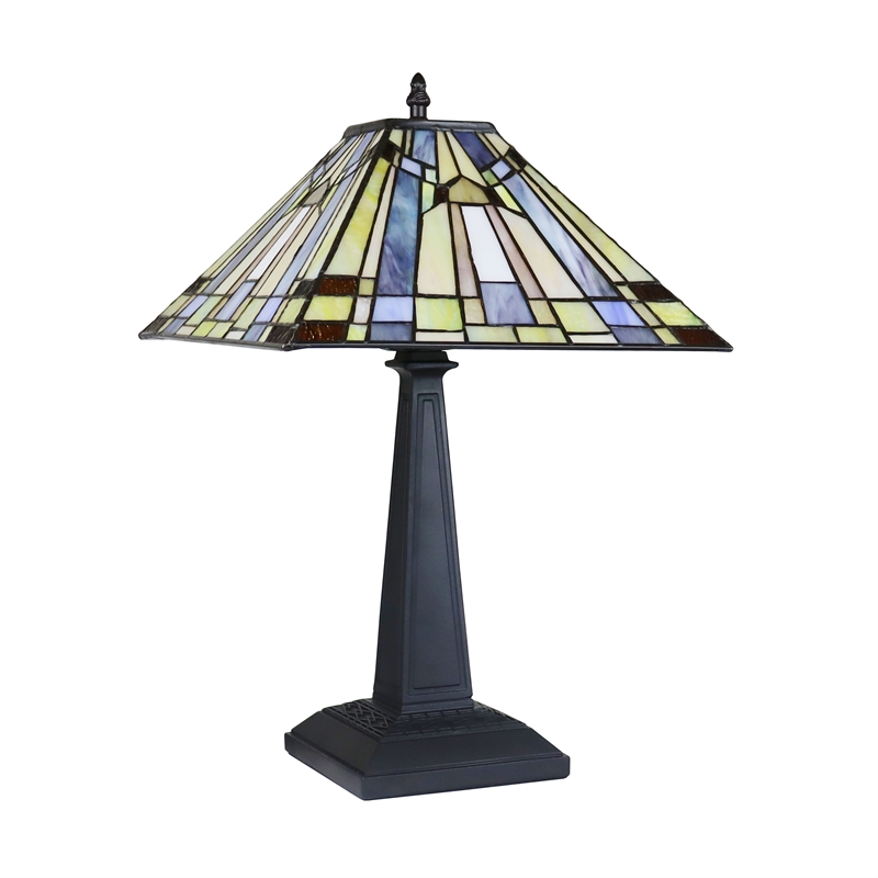 Chloe Lighting Kinsey Mission 1-Light Glass/Metal Table Lamp in Blackish Bronze
