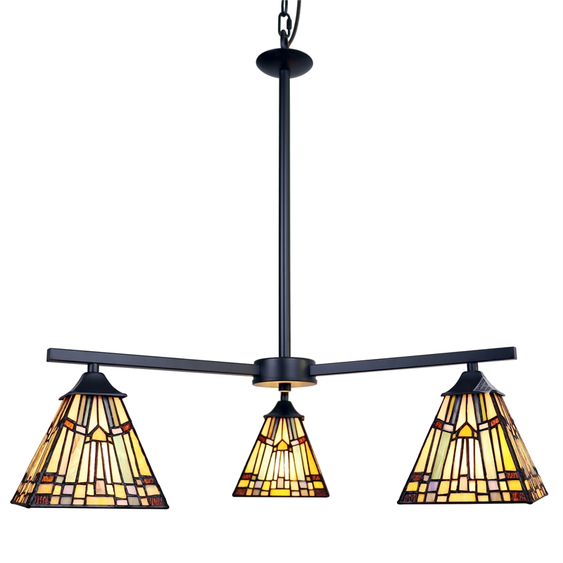 Chloe Lighting Kinsey Mission 3-Light Glass Mini Chandelier in Multi-Color
