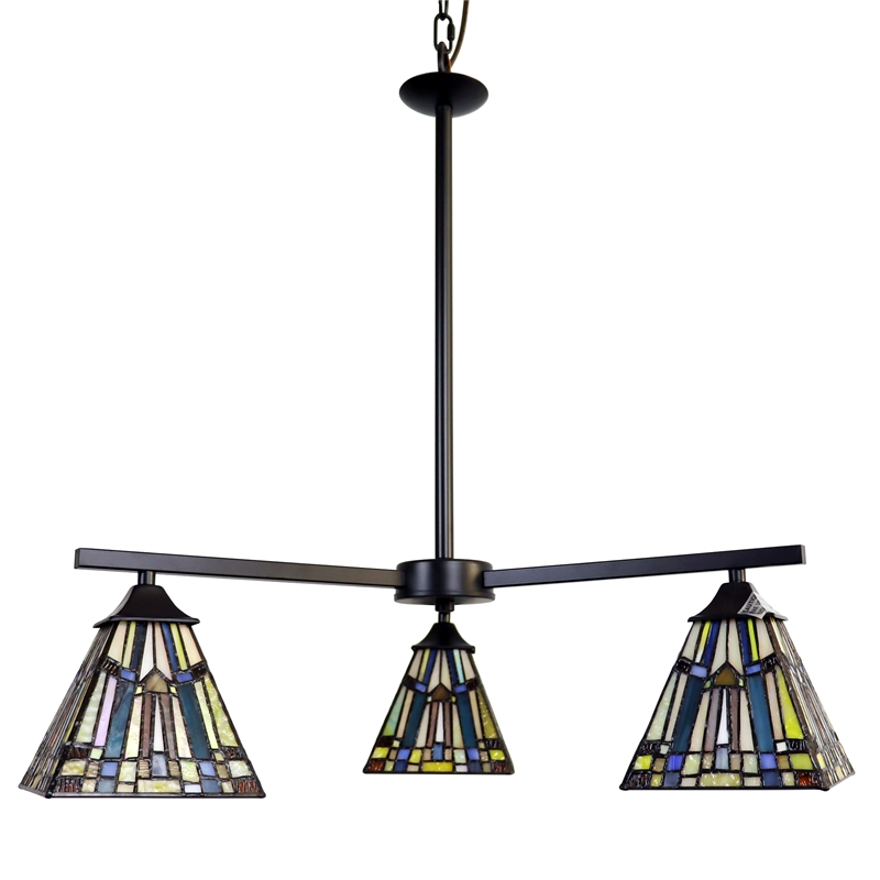 Chloe Lighting Kinsey Mission 3-Light Glass Mini Chandelier in Multi-Color