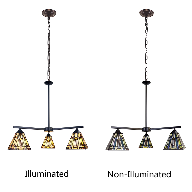 Chloe Lighting Kinsey Mission 3-Light Glass Mini Chandelier in Multi-Color