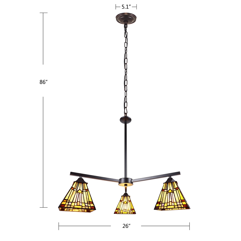 Chloe Lighting Kinsey Mission 3-Light Glass Mini Chandelier in Multi-Color