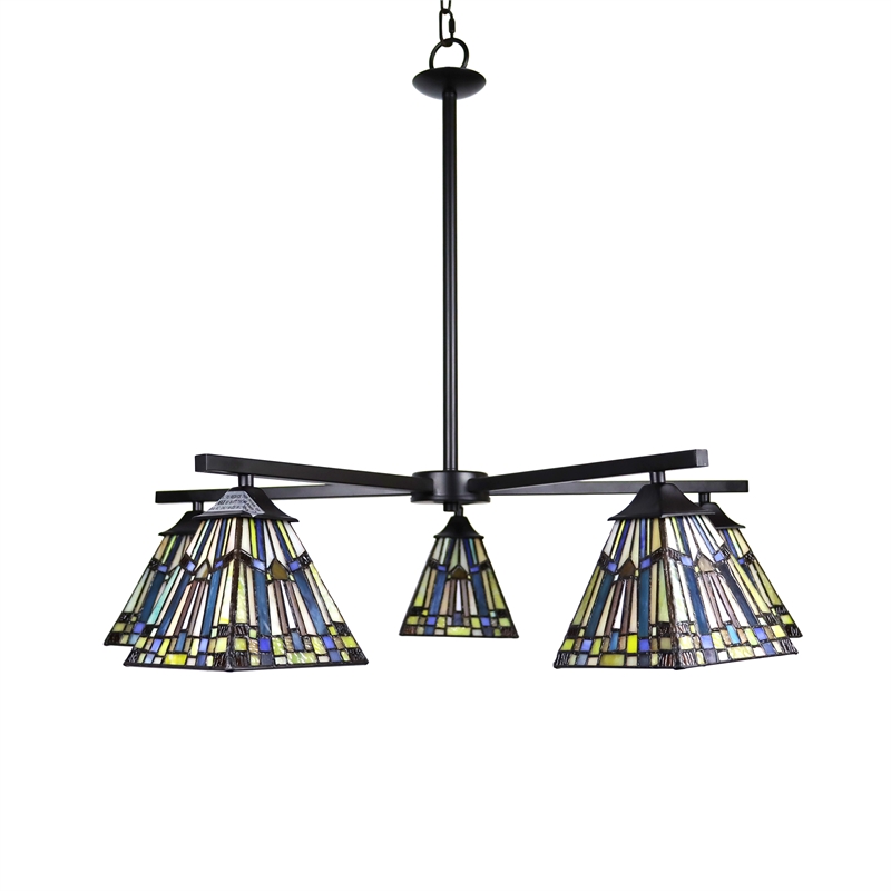 Chloe Lighting Kinsey Mission 5-Light Glass Large Chandelier in Multi-Color