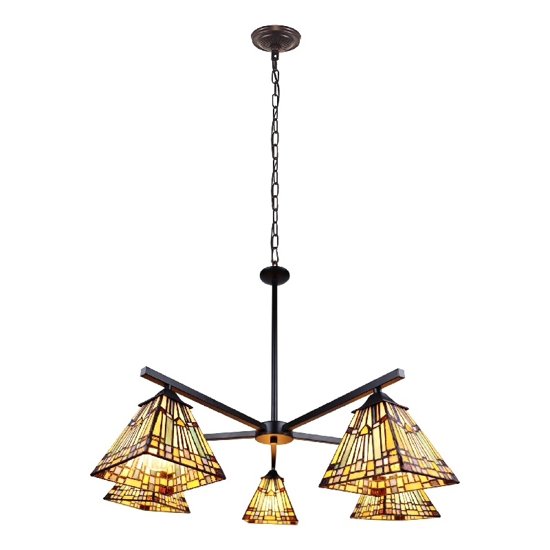 Chloe Lighting Kinsey Mission 5-Light Glass Large Chandelier in Multi-Color
