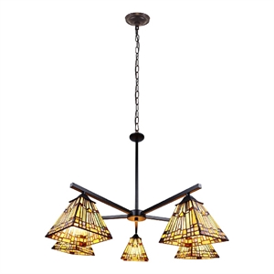 Chloe Lighting Kinsey Mission 5-Light Glass Large Chandelier in Multi-Color
