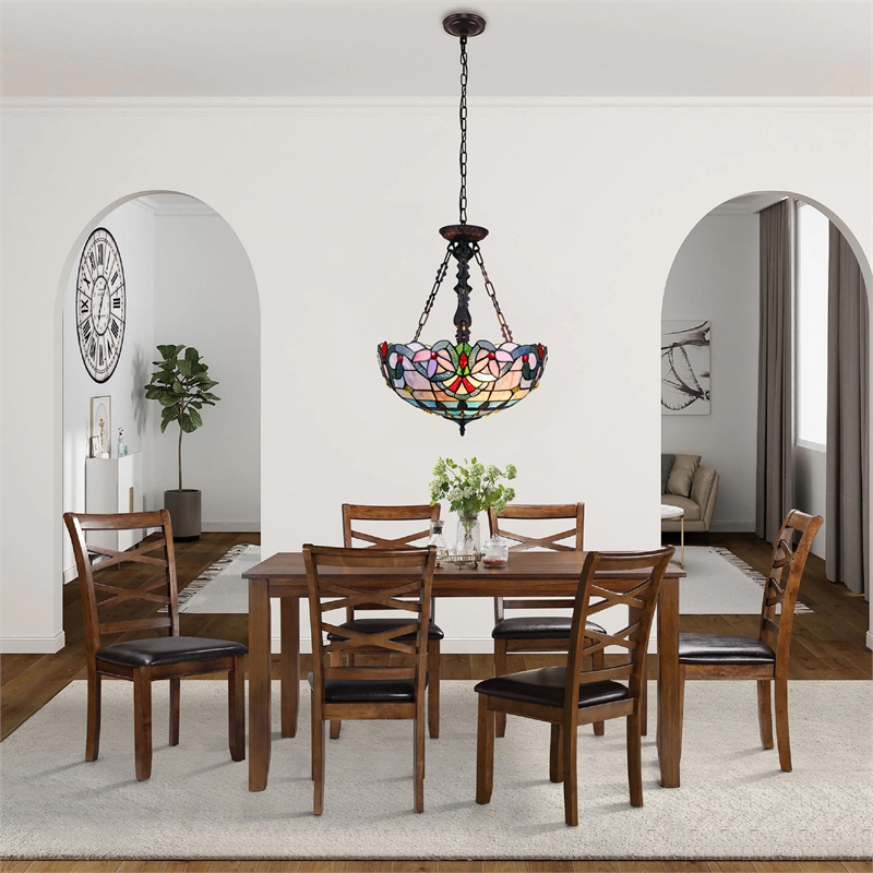 Chloe Lighting Grenville Victorian 2-Light Glass Inverted Pendant in Multi-Color