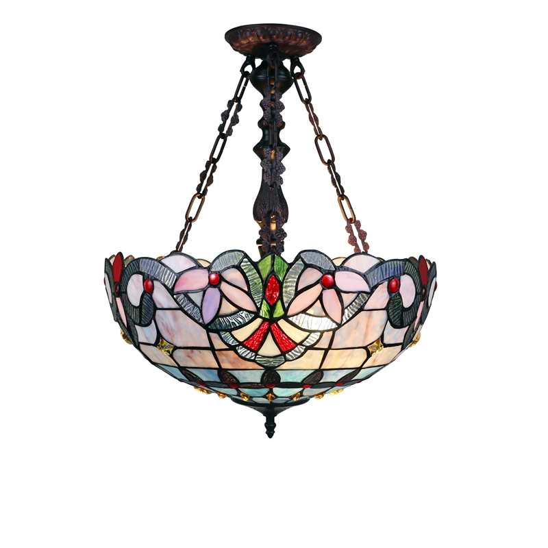 Chloe Lighting Grenville Victorian 2-Light Glass Inverted Pendant in Multi-Color