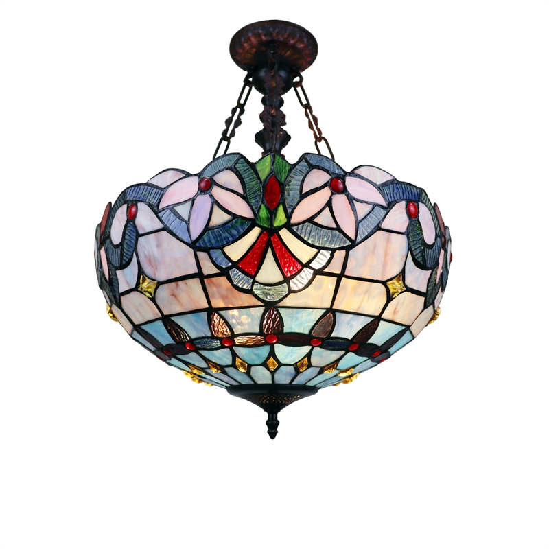 Chloe Lighting Grenville Victorian 2-Light Glass Inverted Pendant in Multi-Color