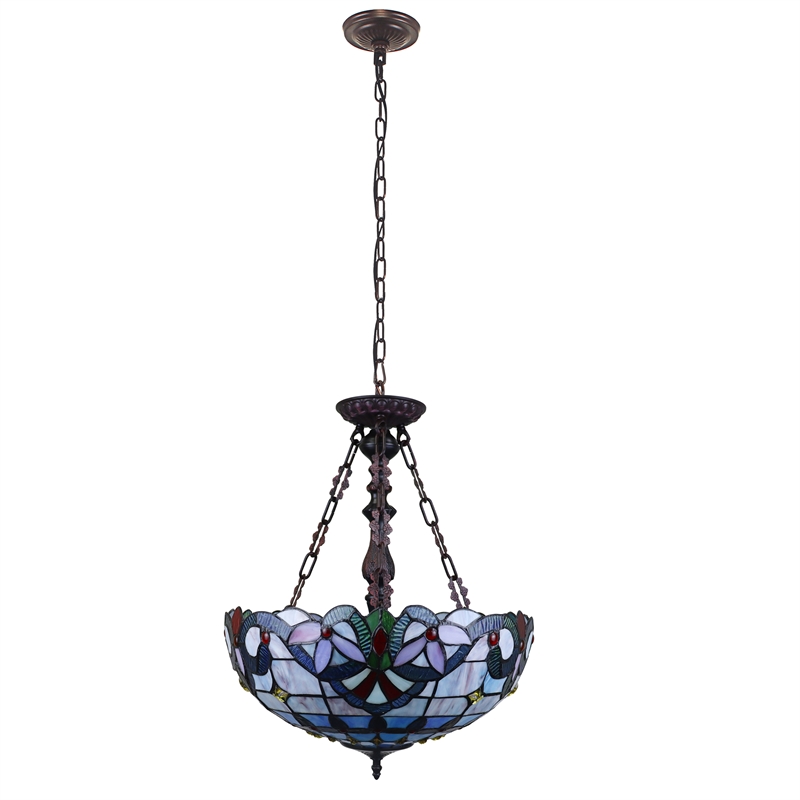Chloe Lighting Grenville Victorian 2-Light Glass Inverted Pendant in Multi-Color