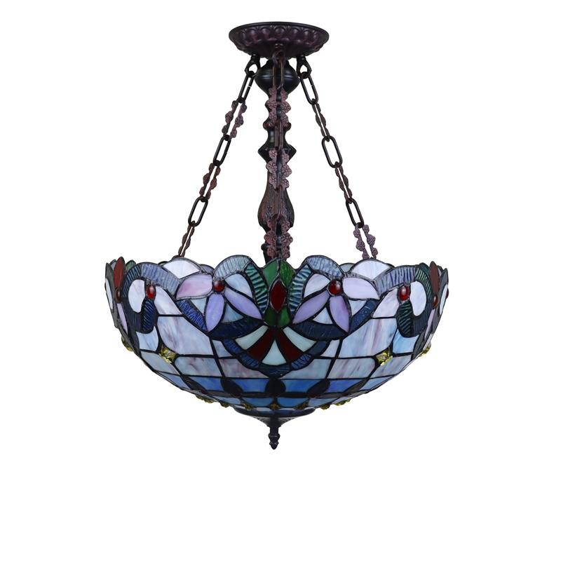 Chloe Lighting Grenville Victorian 2-Light Glass Inverted Pendant in Multi-Color
