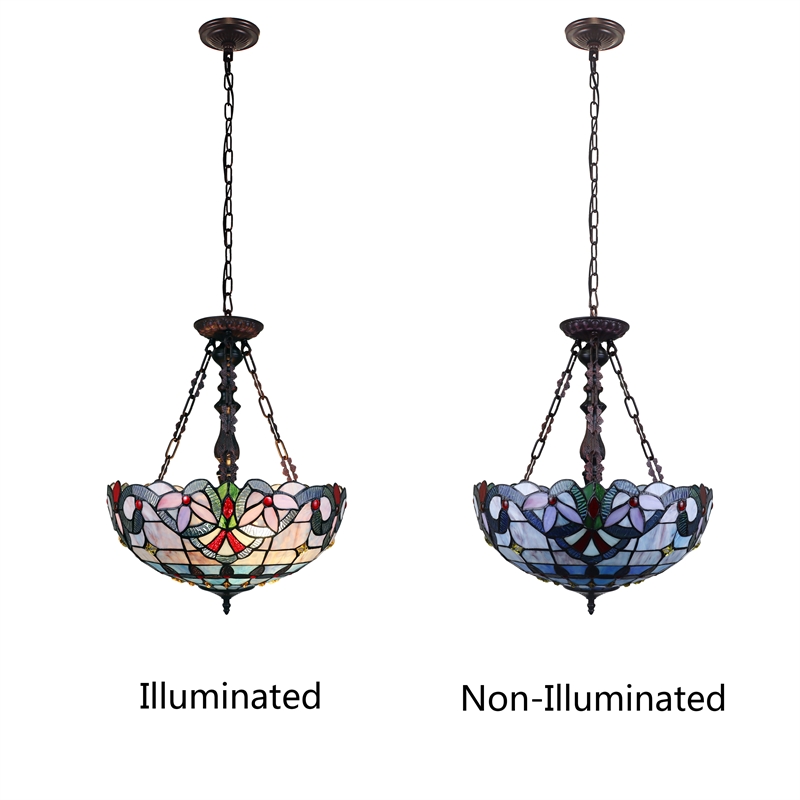 Chloe Lighting Grenville Victorian 2-Light Glass Inverted Pendant in Multi-Color