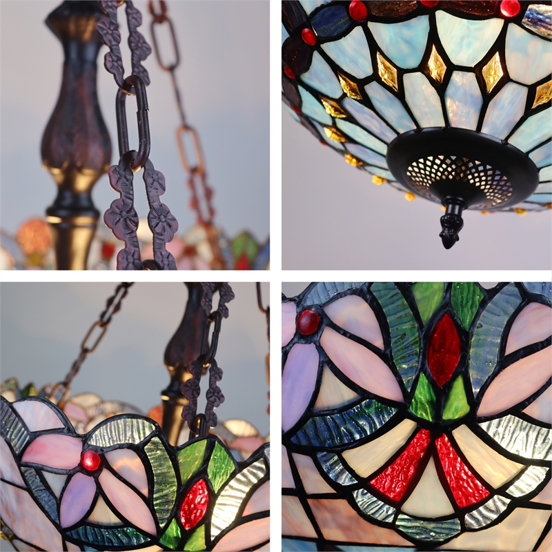 Chloe Lighting Grenville Victorian 2-Light Glass Inverted Pendant in Multi-Color
