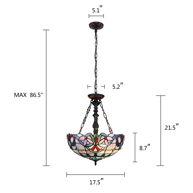 Chloe Lighting Grenville Victorian 2-Light Glass Inverted Pendant in Multi-Color