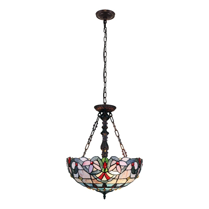 Chloe Lighting Grenville Victorian 2-Light Glass Inverted Pendant in Multi-Color