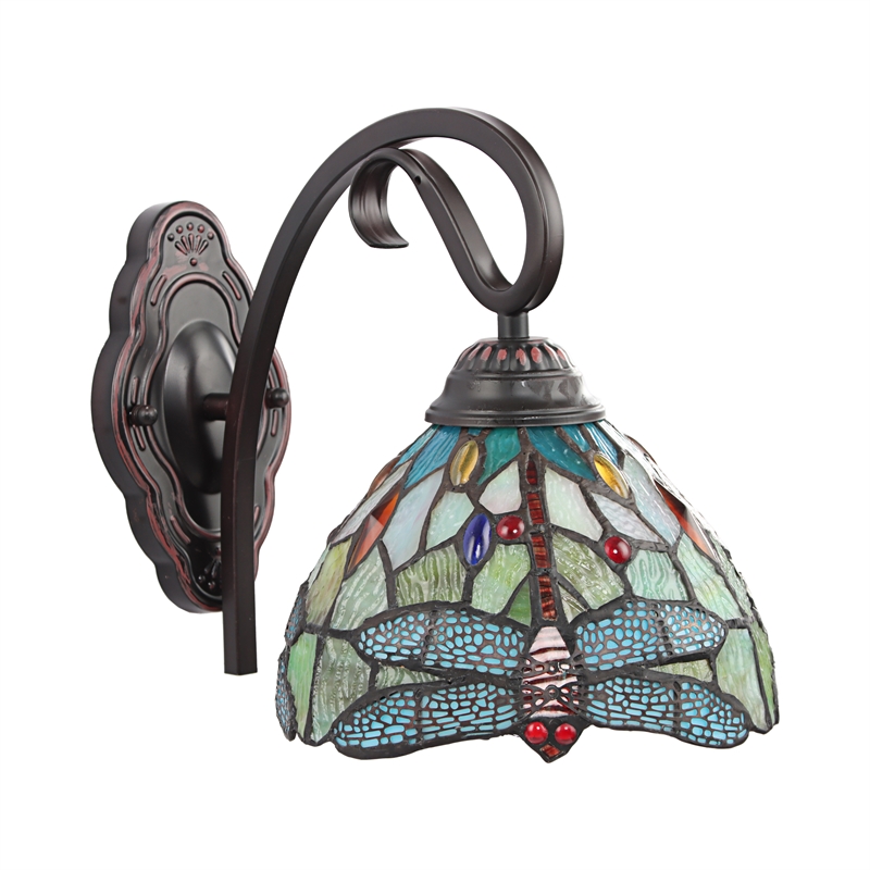 Chloe Lighting Empress Dragonfly 1-Light Glass/Iron Wall Sconce in Dark Bronze
