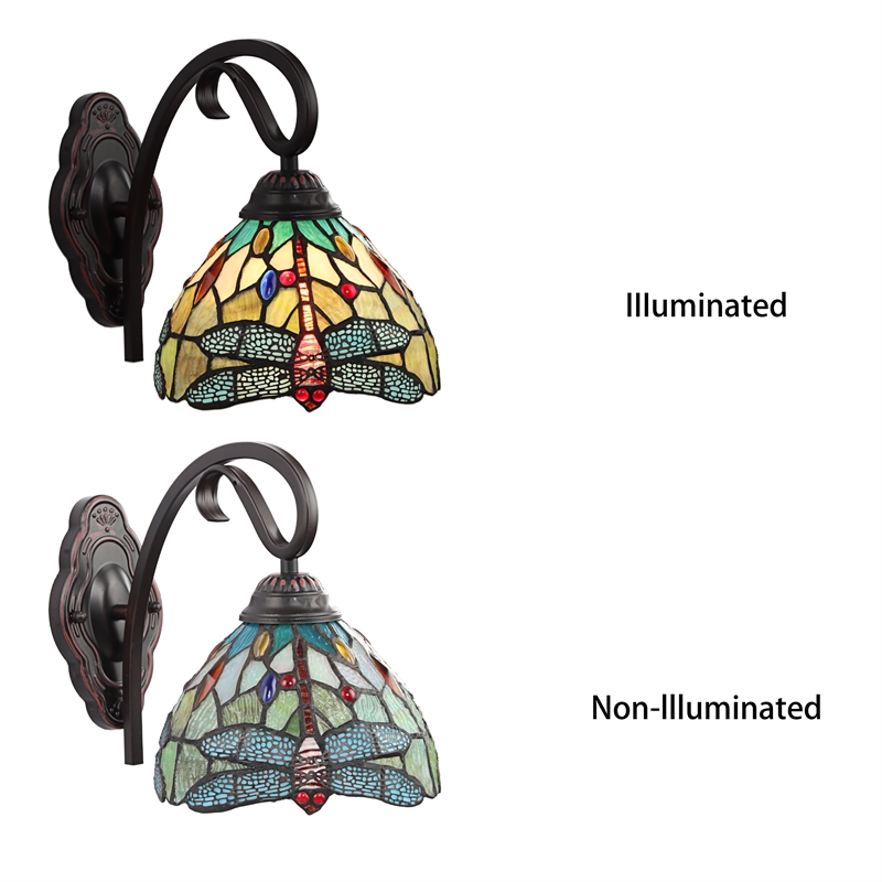 Chloe Lighting Empress Dragonfly 1-Light Glass/Iron Wall Sconce in Dark Bronze