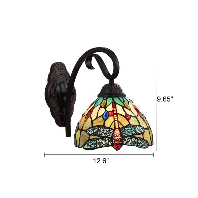 Chloe Lighting Empress Dragonfly 1-Light Glass/Iron Wall Sconce in Dark Bronze