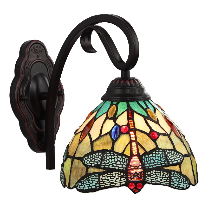 Chloe Lighting Empress Dragonfly 1-Light Glass/Iron Wall Sconce in Dark Bronze