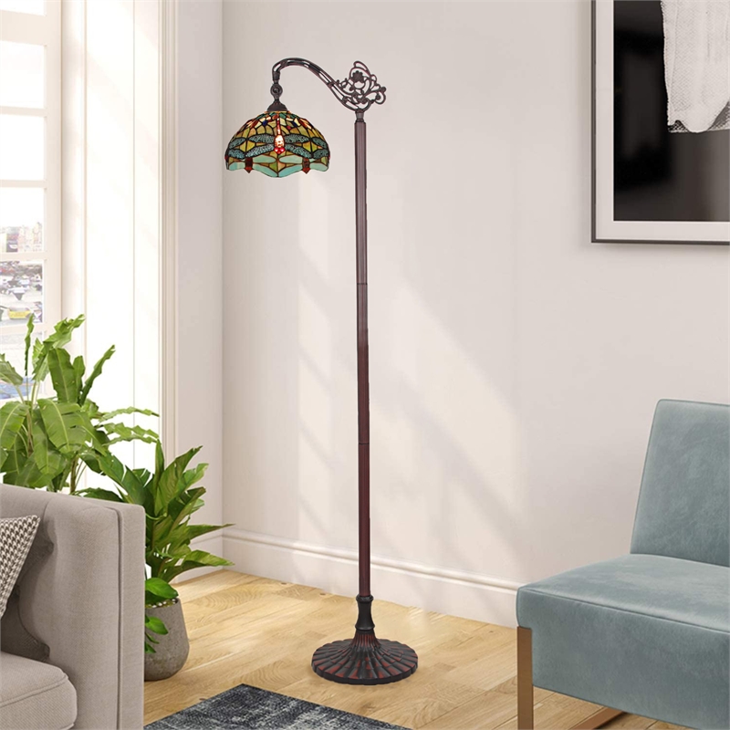 Chloe Lighting Empress Dragonfly 1-Light Metal Floor Lamp in Dark Bronze/Green