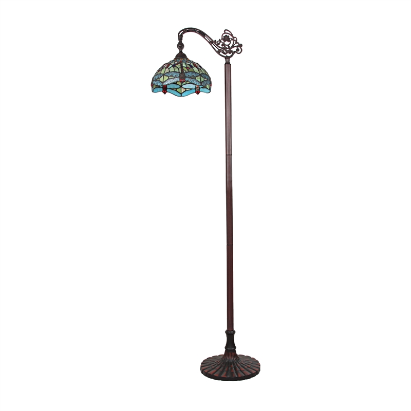 Chloe Lighting Empress Dragonfly 1-Light Metal Floor Lamp in Dark Bronze/Green