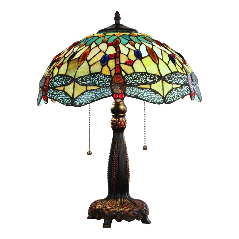 Chloe Lighting Empress Dragonfly 2-Light Glass Table Lamp in Multi-Color