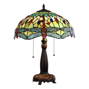 chloe lighting empress dragonfly 2-light glass table lamp in multi-color