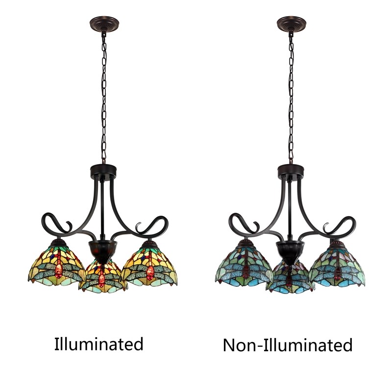 Chloe Lighting Empress Dragonfly 3-Light Glass Mini Chandelier in Dark Bronze