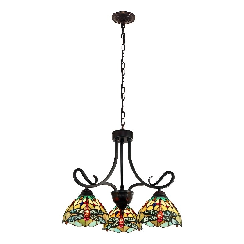 Chloe Lighting Empress Dragonfly 3-Light Glass Mini Chandelier in Dark Bronze