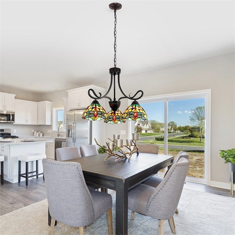 Chloe Lighting Empress Dragonfly 3-Light Glass Mini Chandelier in Dark Bronze