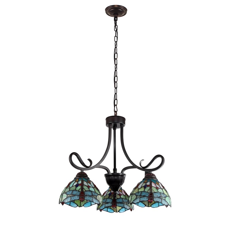 Chloe Lighting Empress Dragonfly 3-Light Glass Mini Chandelier in Dark Bronze
