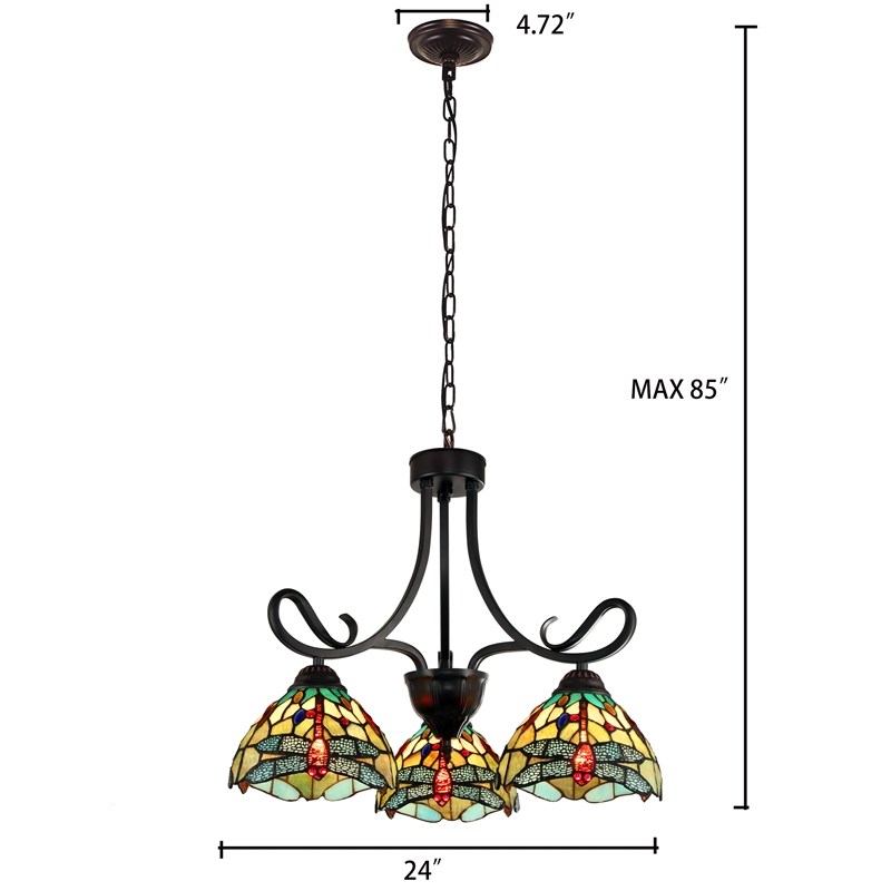 Chloe Lighting Empress Dragonfly 3-Light Glass Mini Chandelier in Dark Bronze