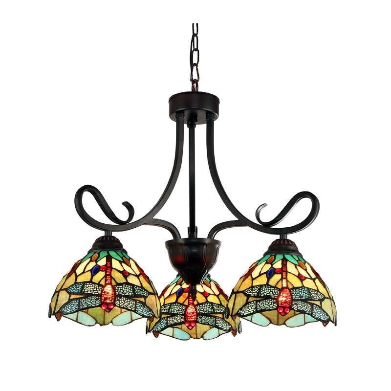 Chloe Lighting Empress Dragonfly 3-Light Glass Mini Chandelier in Dark Bronze