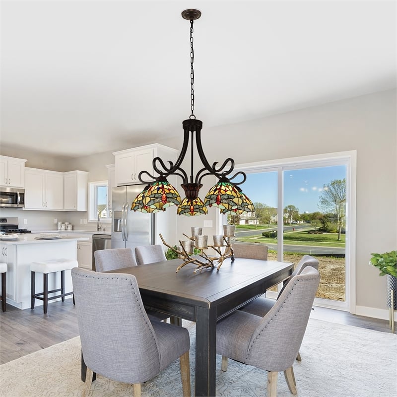 Chloe Lighting Empress Dragonfly 5-Light Glass Large Chandelier in Dark Bronze