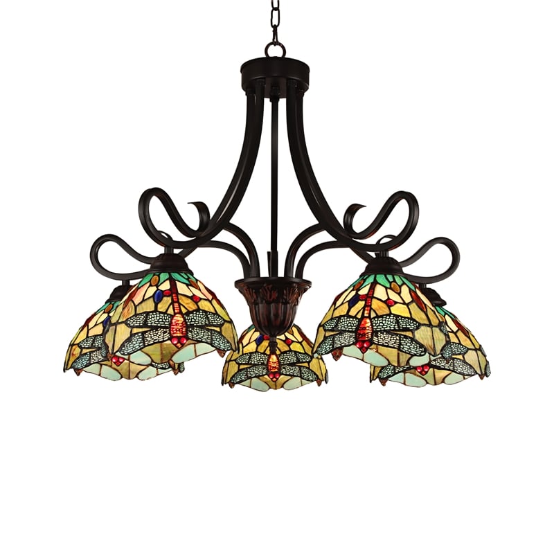 Chloe Lighting Empress Dragonfly 5-Light Glass Large Chandelier in Dark Bronze