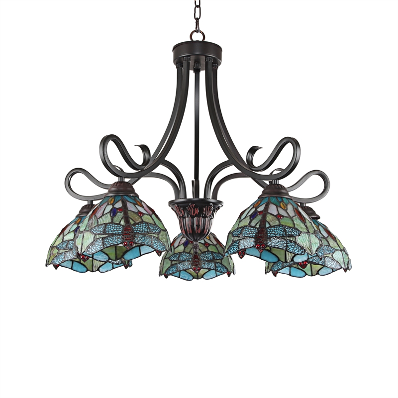 Chloe Lighting Empress Dragonfly 5-Light Glass Large Chandelier in Dark Bronze