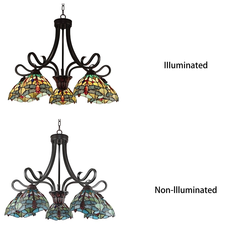Chloe Lighting Empress Dragonfly 5-Light Glass Large Chandelier in Dark Bronze