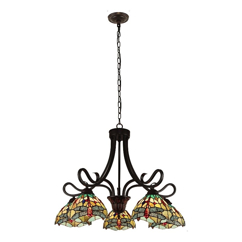 Chloe Lighting Empress Dragonfly 5-Light Glass Large Chandelier in Dark Bronze