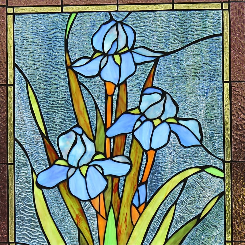 Chloe Lighting Blue Iris Floral Glass Verical Window Panel in Multi-Color