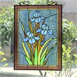 Chloe Lighting Blue Iris Floral Glass Verical Window Panel in Multi-Color